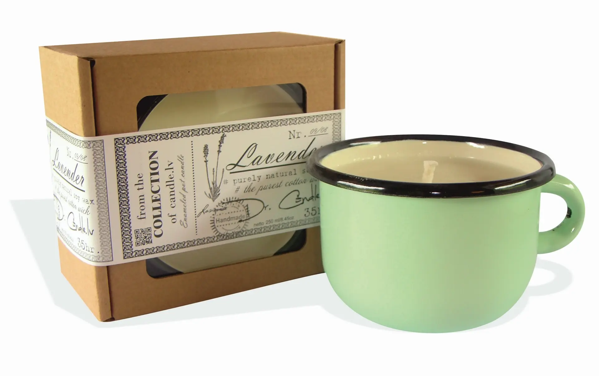 Exclusive interior enameled pot soy wax candle with a cotton wick 250ml lavender