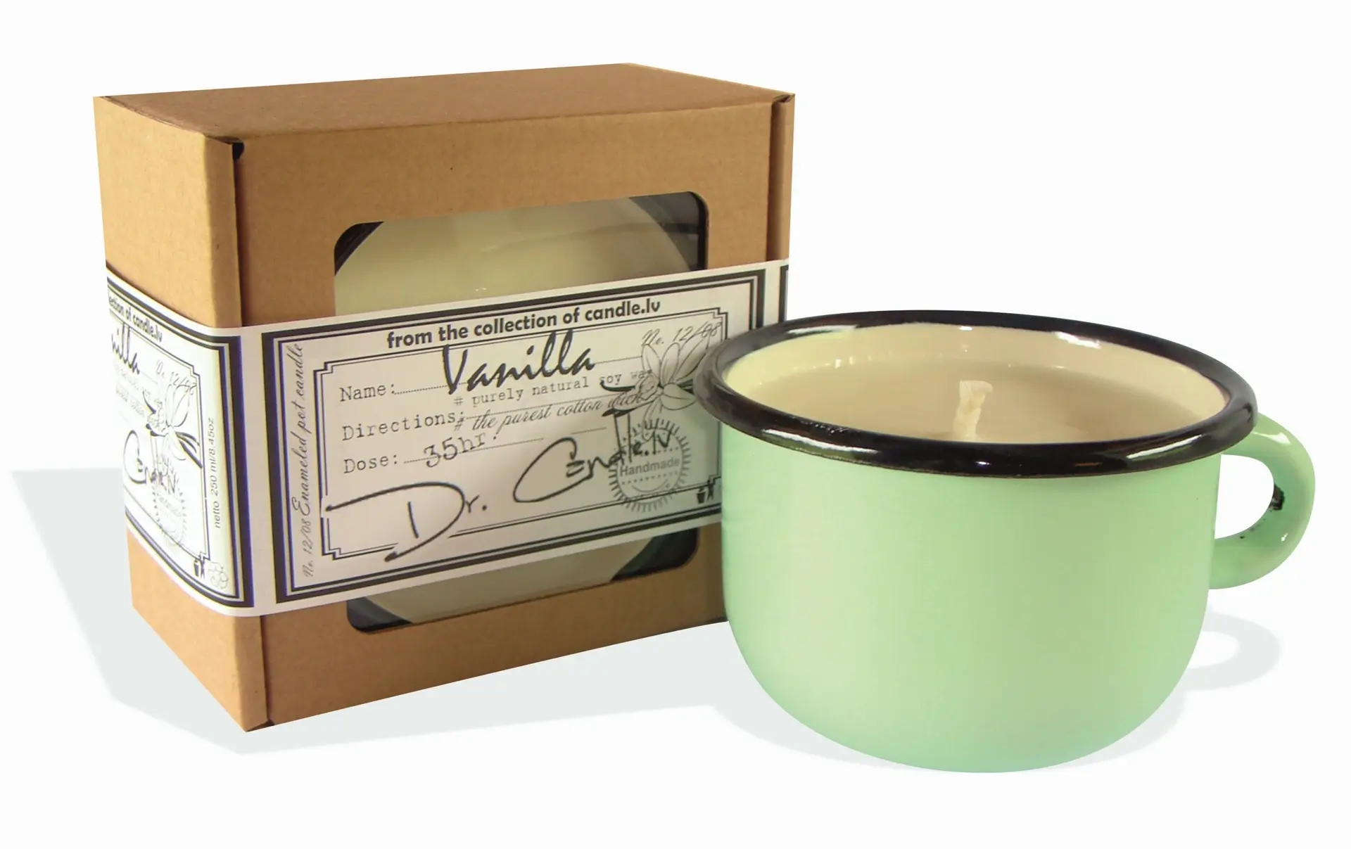 Exclusive interior enameled pot soy wax candle with a cotton wick 250ml vanilla