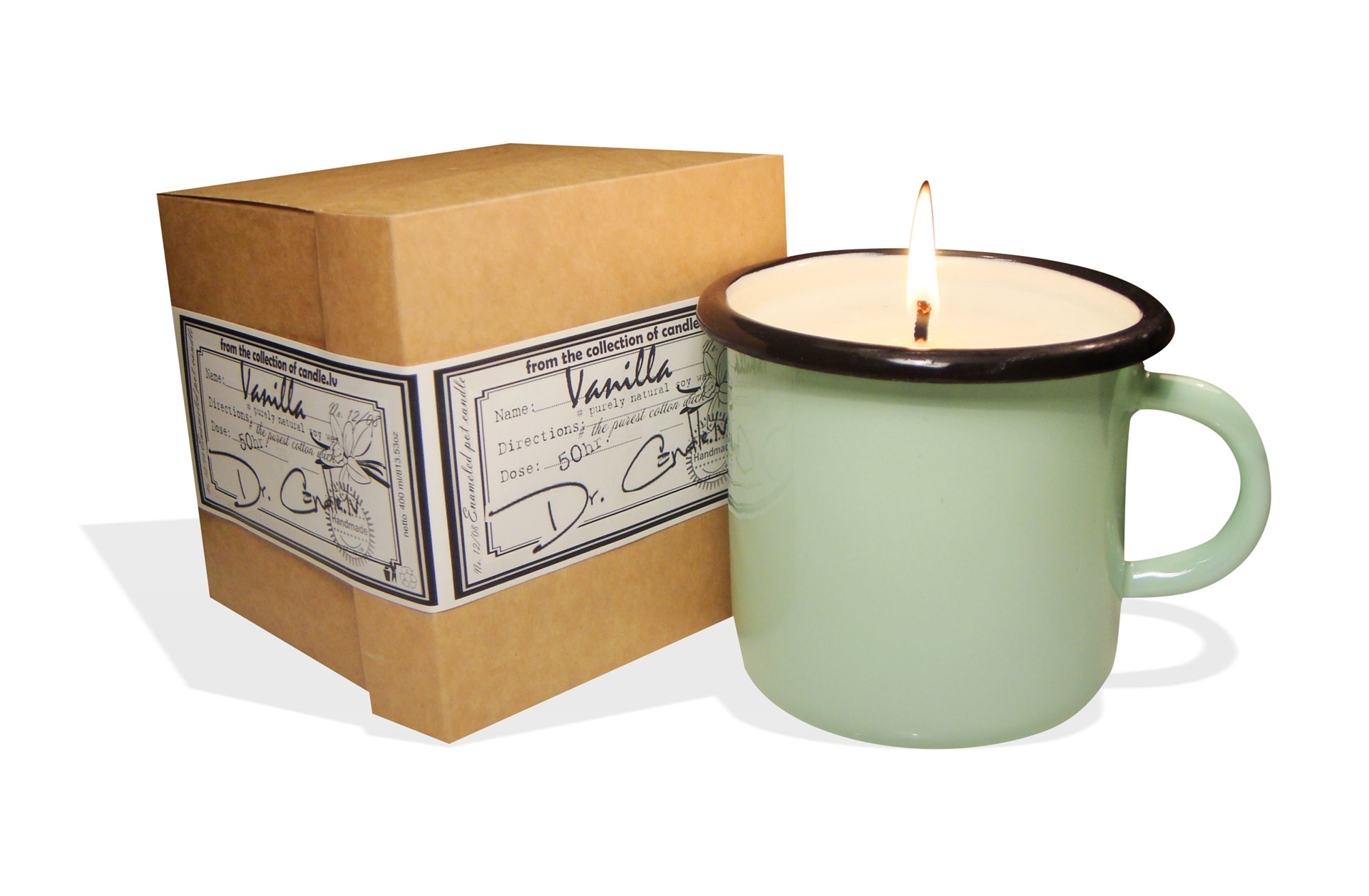 Exclusive interior enameled pot soy wax candle with a cotton wick, 400ml vanilla