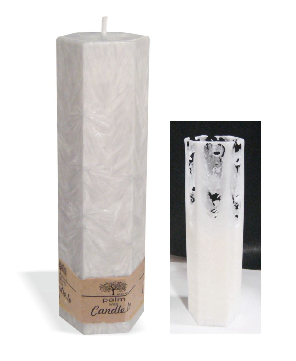 Lace palm wax grey pillar candle with a crystal design look and a cotton wick, without aroma, Ø 50mm, h 165mm