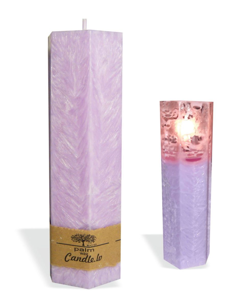 Lace palm wax lilac pillar candle with a crystal design look and a cotton wick, without aroma, Ø 50mm, h 165mm