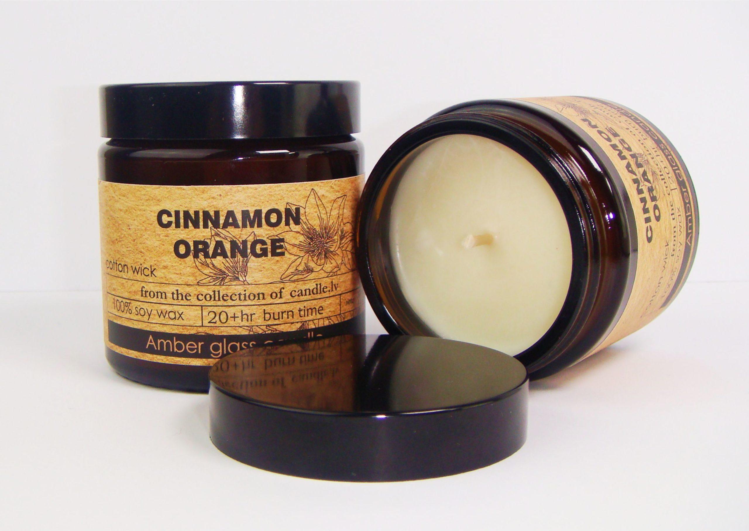 Exclusive interior amber glass soy wax candle with a cotton wick, 120ml/4.06 oz/1 - cinnamon+orange