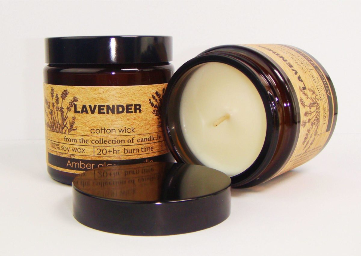 Exclusive interior amber glass soy wax candle with a cotton wick, 120ml/4.06 oz/1 - lavender