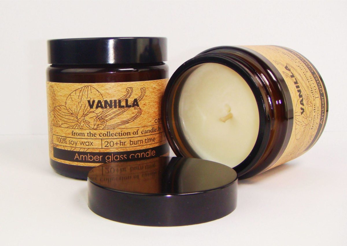 Exclusive interior amber glass soy wax candle with a cotton wick, 120ml/4.06 oz/1 - vanilla